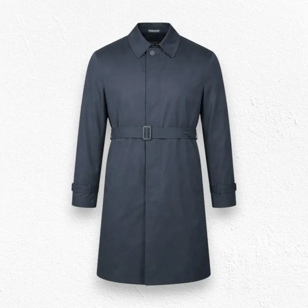 London Fog Navy Belted Trench Coat Plaid Removable Liner Jacket Size 42 Short
